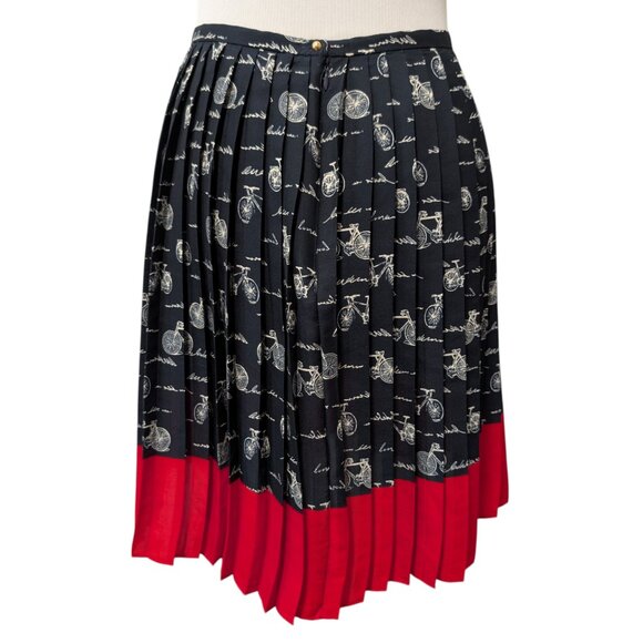 Tommy Hilfiger Womens Size 4 Black Red Trim Bicycle Print Pleated Short Skirt - Picture 4 of 10